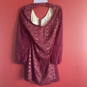 Womens Speechless Size Medium Long Sleeved Maroon Lace Dress
